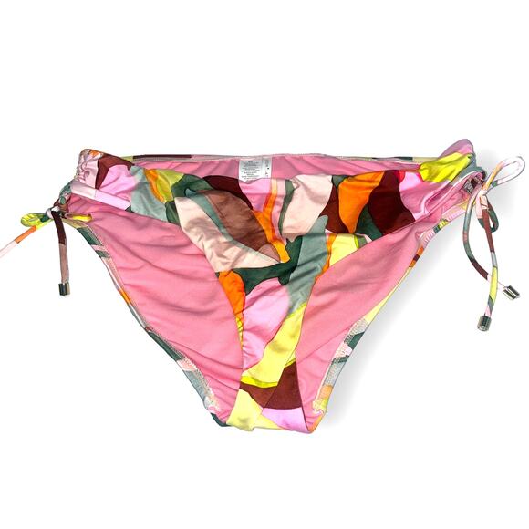 Gibson & Latimer Floral Tunnel Side Tie Mid Rise Swim Bottom | Sz XL, Pink Green - Picture 2 of 13